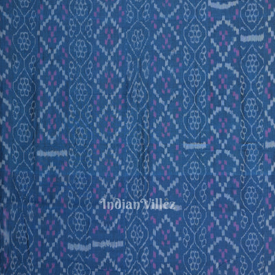 Persian Blue Flower Pasapali Sambalpuri Odisha Ikat Cotton Fabric