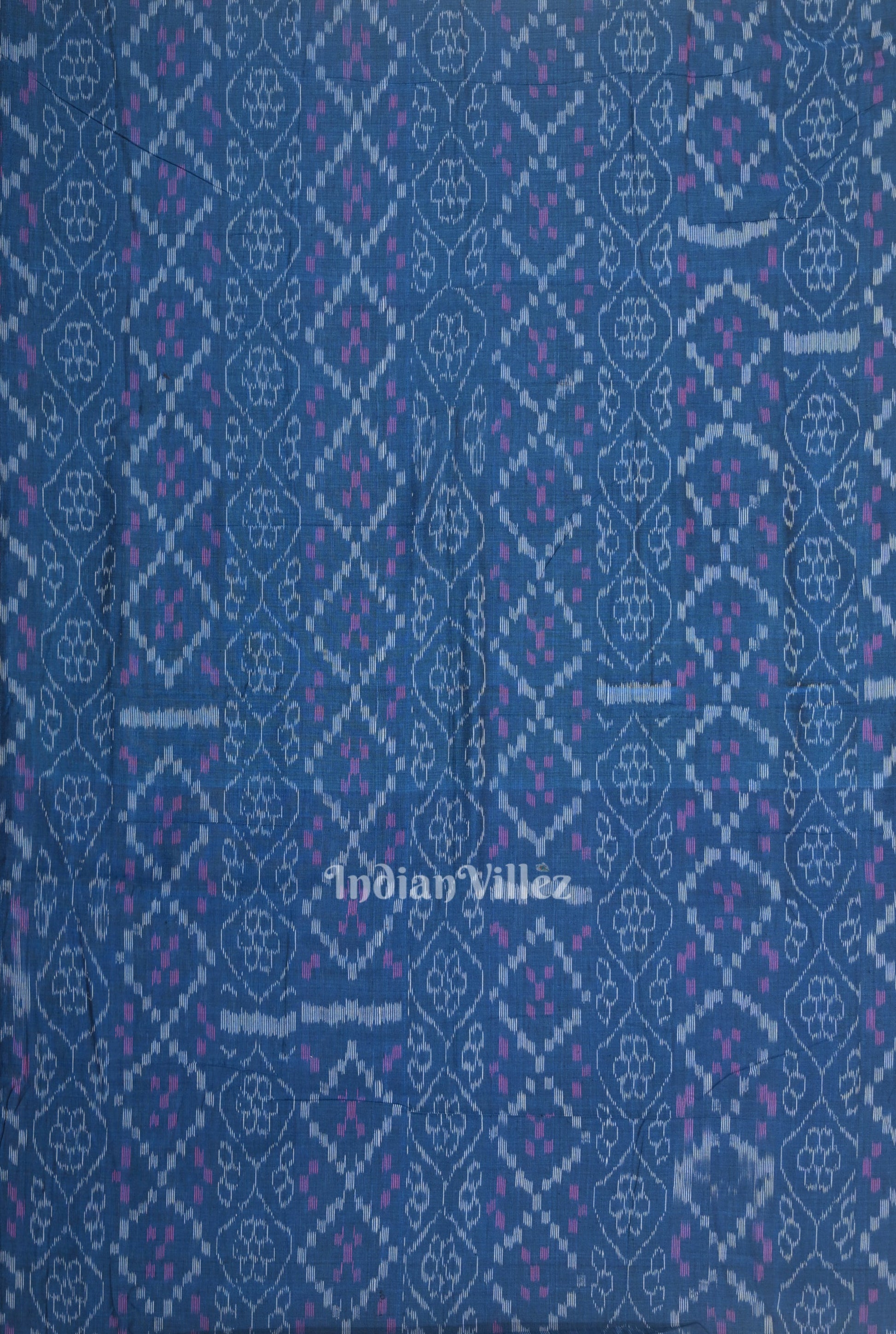 Persian Blue Flower Pasapali Sambalpuri Odisha Ikat Cotton Fabric