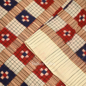 White Multi Color Check Sambalpuri Pasapali Cotton Fabric