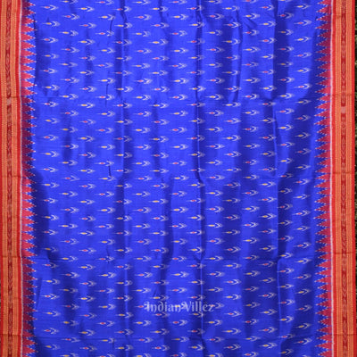 Deep Blue Red Mayur Chandrika Odisha Ikat  Khandua Silk Saree