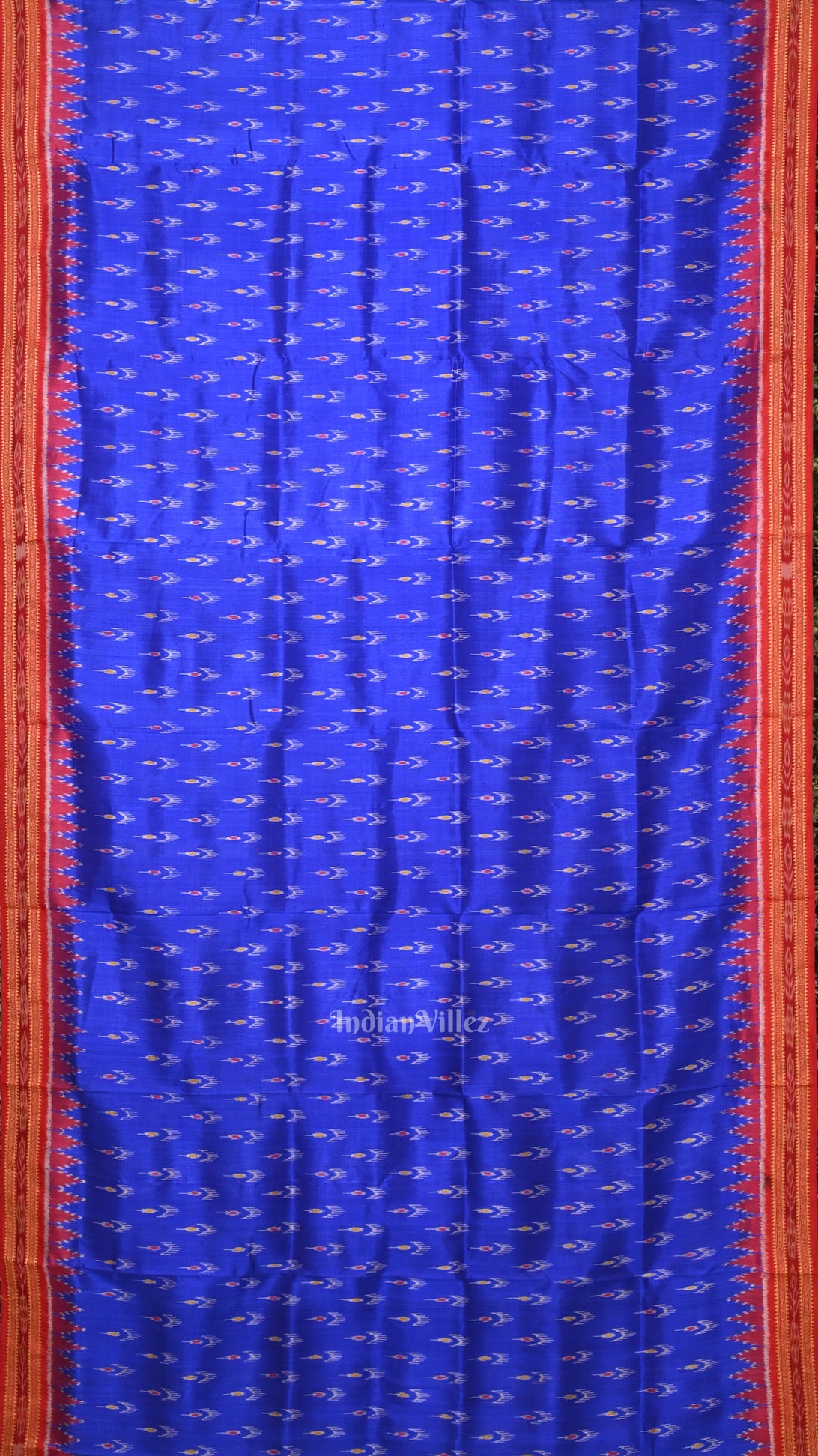 Deep Blue Red Mayur Chandrika Odisha Ikat  Khandua Silk Saree