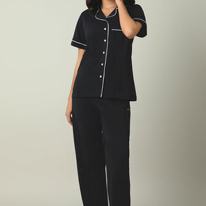Sleep Button Down PJ Set - Black