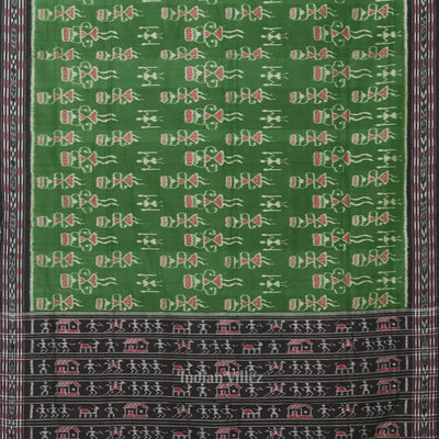 Green Black Tribal Theme Odisha Ikat Sambalpuri Cotton Saree