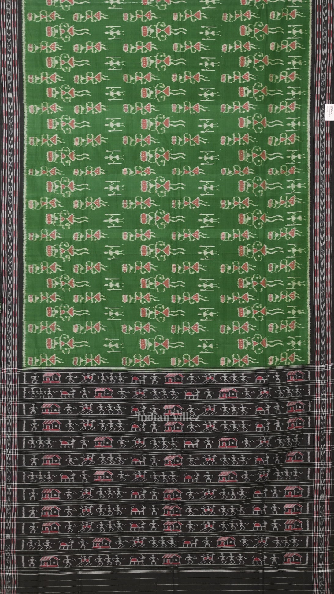 Green Black Tribal Theme Odisha Ikat Sambalpuri Cotton Saree