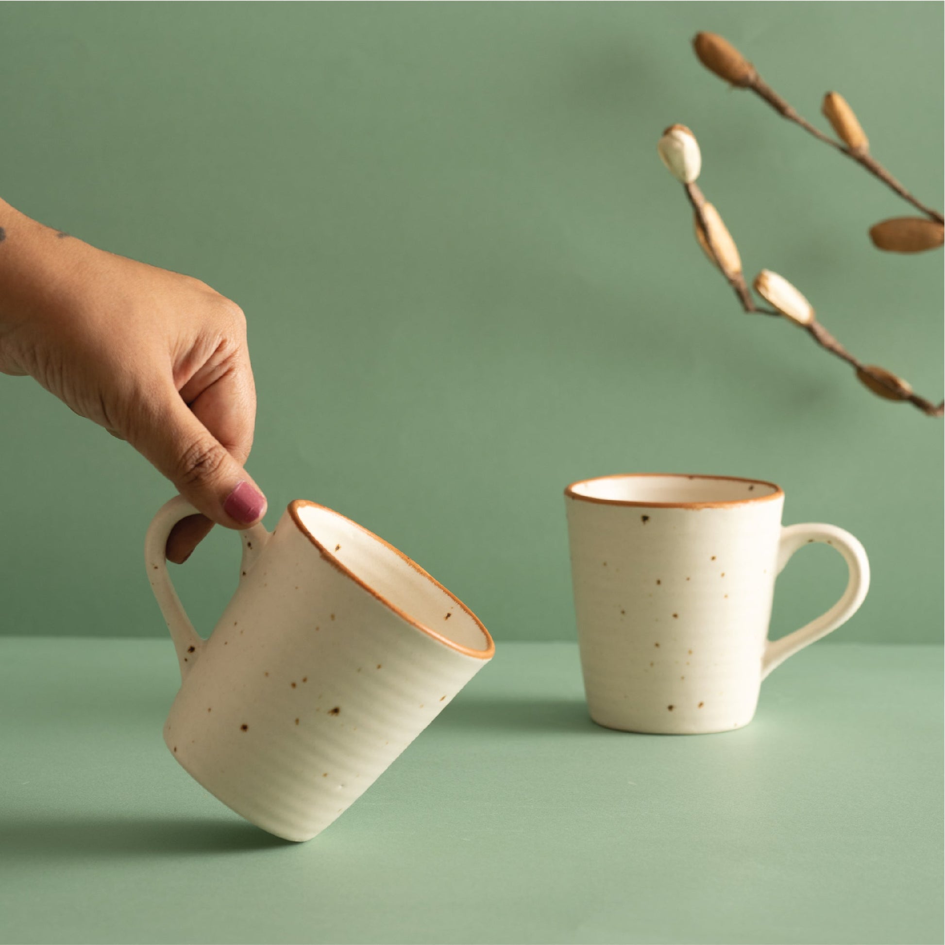 Handmade Ceramic Tea / Coffee Mugs, Set of 2, Natural Beige