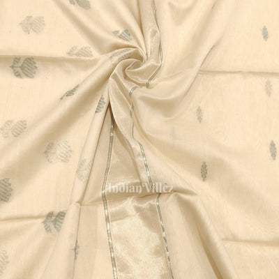 White Pure Silk Cotton Maheshwari Saree