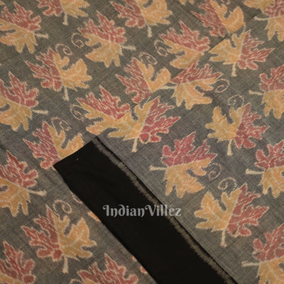 Ash Gray Autumn Leaves Sambalpuri Odisha Ikat Cotton Fabric