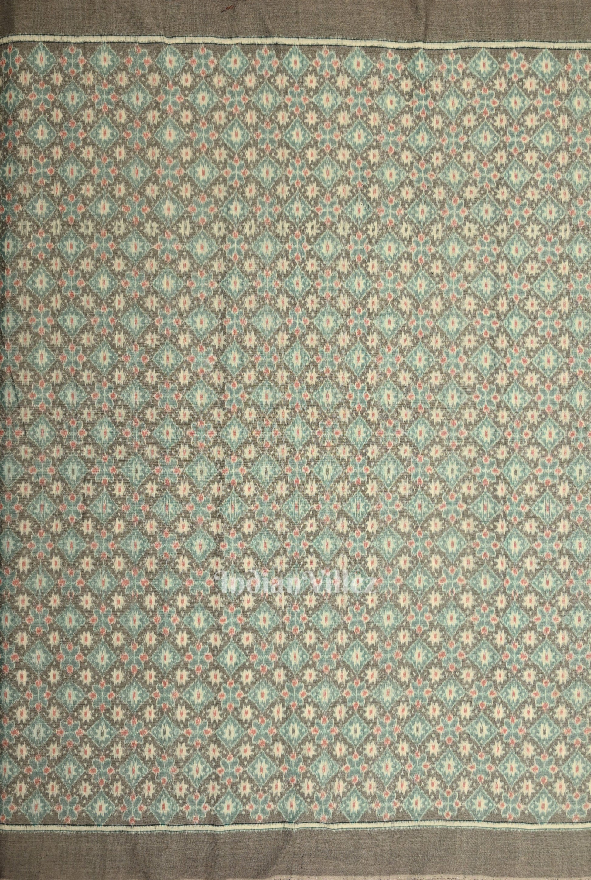 Cement Gray Floral Theme  Sambalpuri Odisha Ikat Cotton Fabric