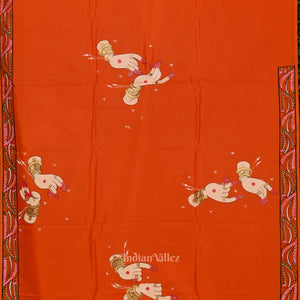 Orange Konark Chakra Nartaki Hand-Painted Pattachitra Saree