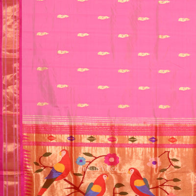 Pink Dual Tone  Peacock Butti Paithani Silk Saree
