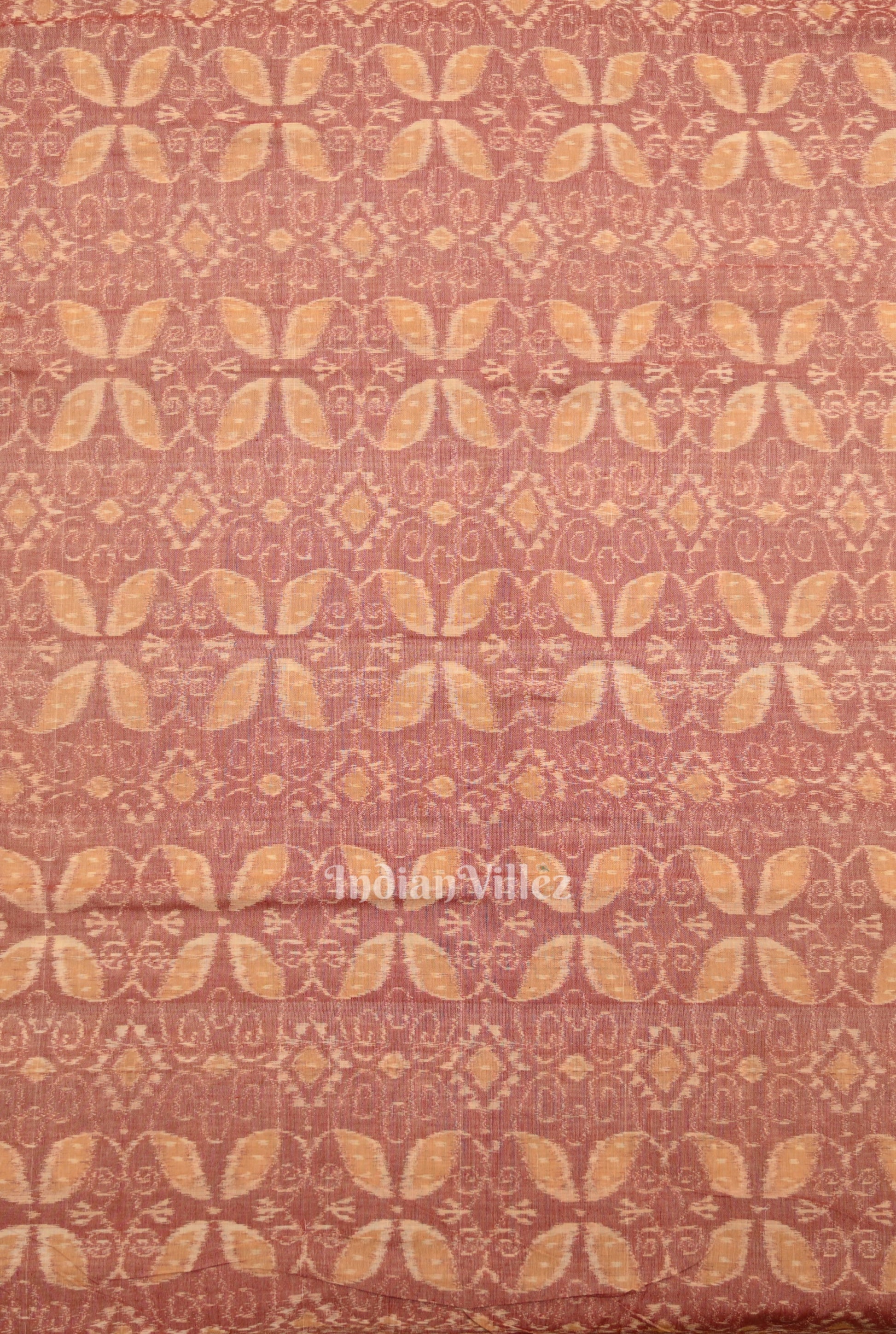 Pink Brown Floral Motif Sambalpuri Odisha Ikat Cotton Fabric