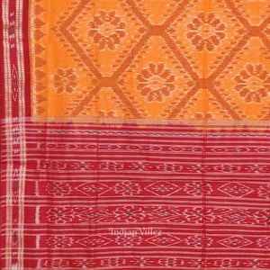 Yellow Red Bada Phula Odisha Ikat Maniabandha Cotton Saree