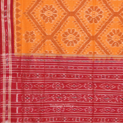 Yellow Red Bada Phula Odisha Ikat Maniabandha Cotton Saree