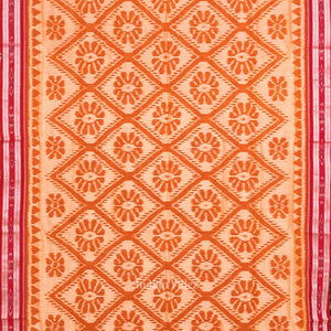 Light Yellow Red Bada Phula Odisha Ikat Maniabandha Cotton Saree