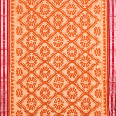 Light Yellow Red Bada Phula Odisha Ikat Maniabandha Cotton Saree