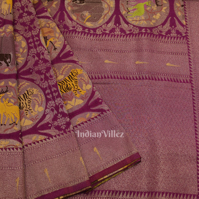Jam Purple Shikargah Theme Khaddi Georgette Banarasi Saree