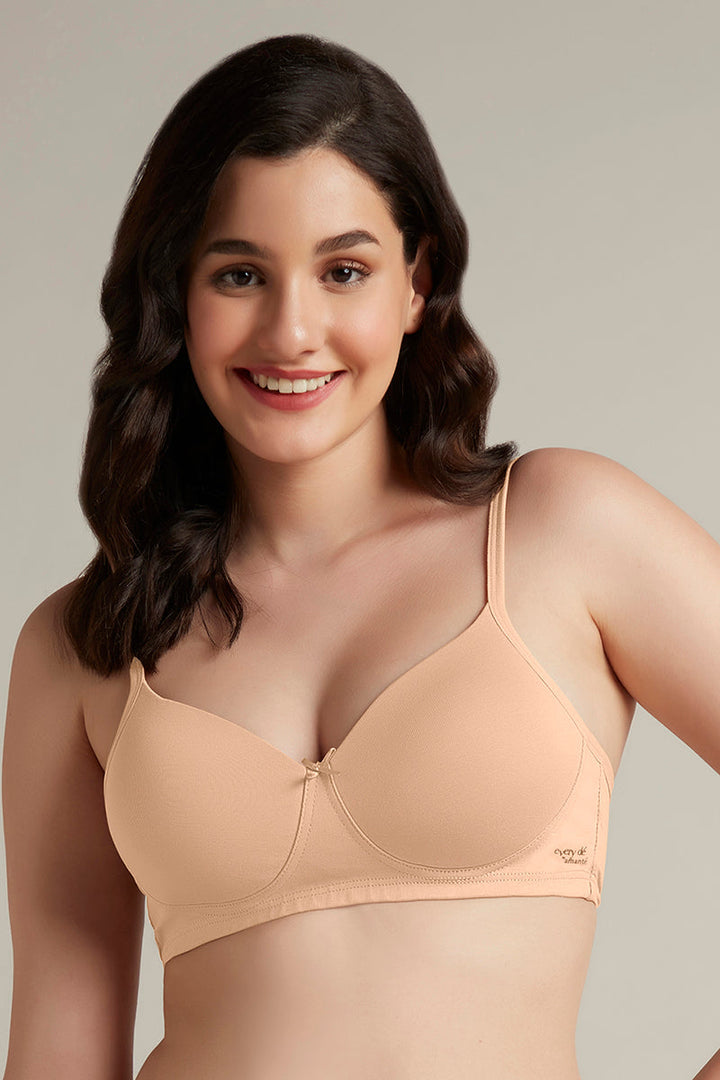 Simply Soft Padded Non-Wired Cotton Bra - Sandalwood