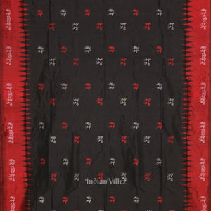 Dark Black Red Tribal Theme Bomkai Sambalpuri Silk saree
