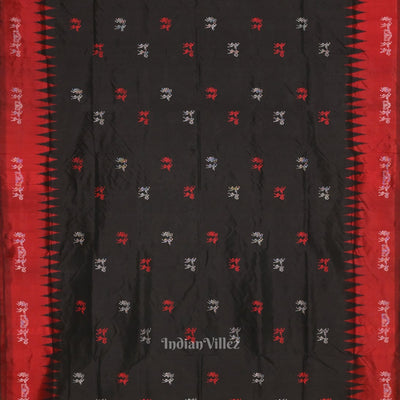 Dark Black Red Tribal Theme Bomkai Sambalpuri Silk saree