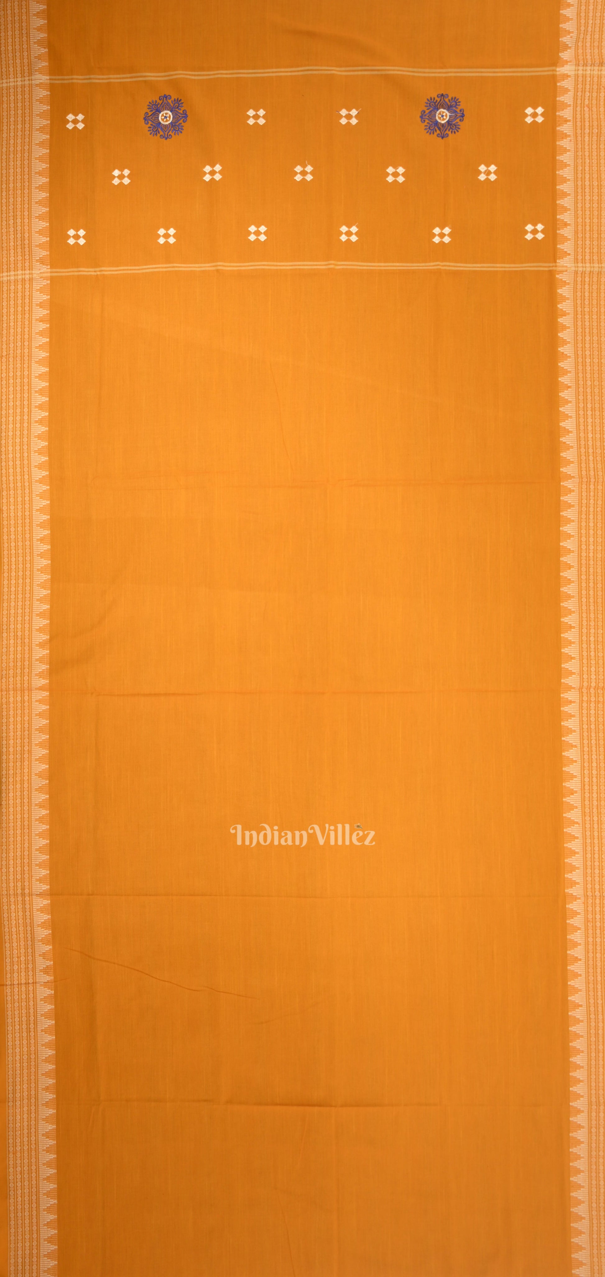 Navy Blue Yellow Flower Buti Odisha Ikat Sambalpuri Dress Material & Dupatta