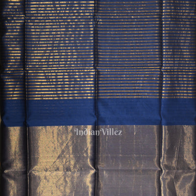 Blue Stripped Pure Silk Cotton Maheshwari Saree
