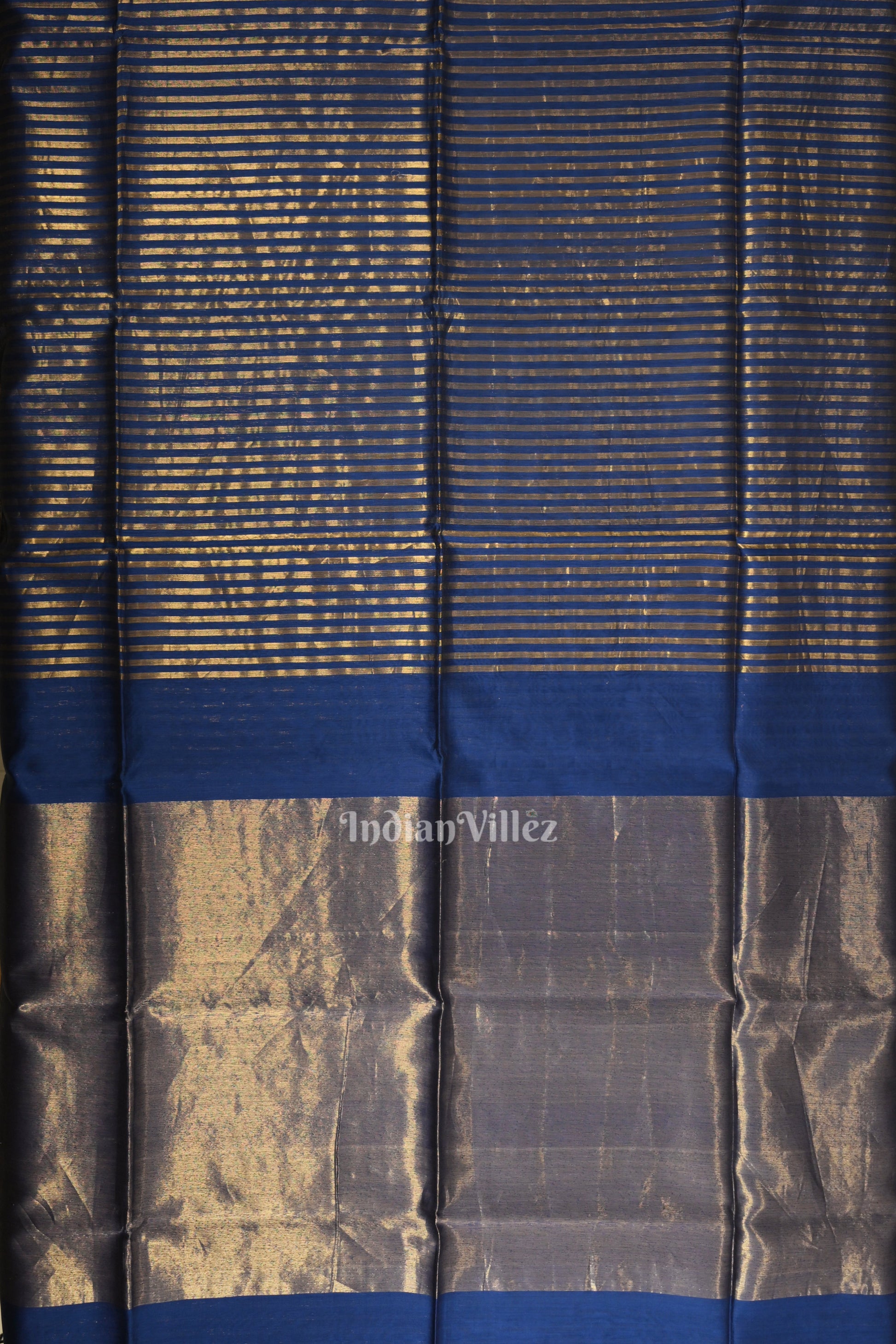 Blue Stripped Pure Silk Cotton Maheshwari Saree