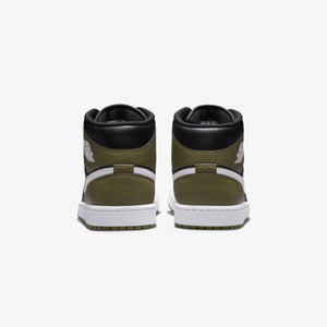 JORDAN | AIR JORDAN 1 MID { BLACK/WHITE-MEDIUM OLIVE-SAIL