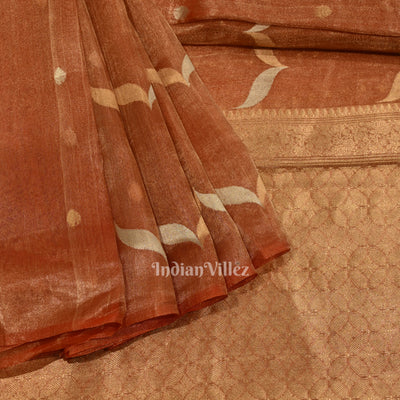 Pure Orange Kora Banarasi Tissue Saree with Suna Rupa Work