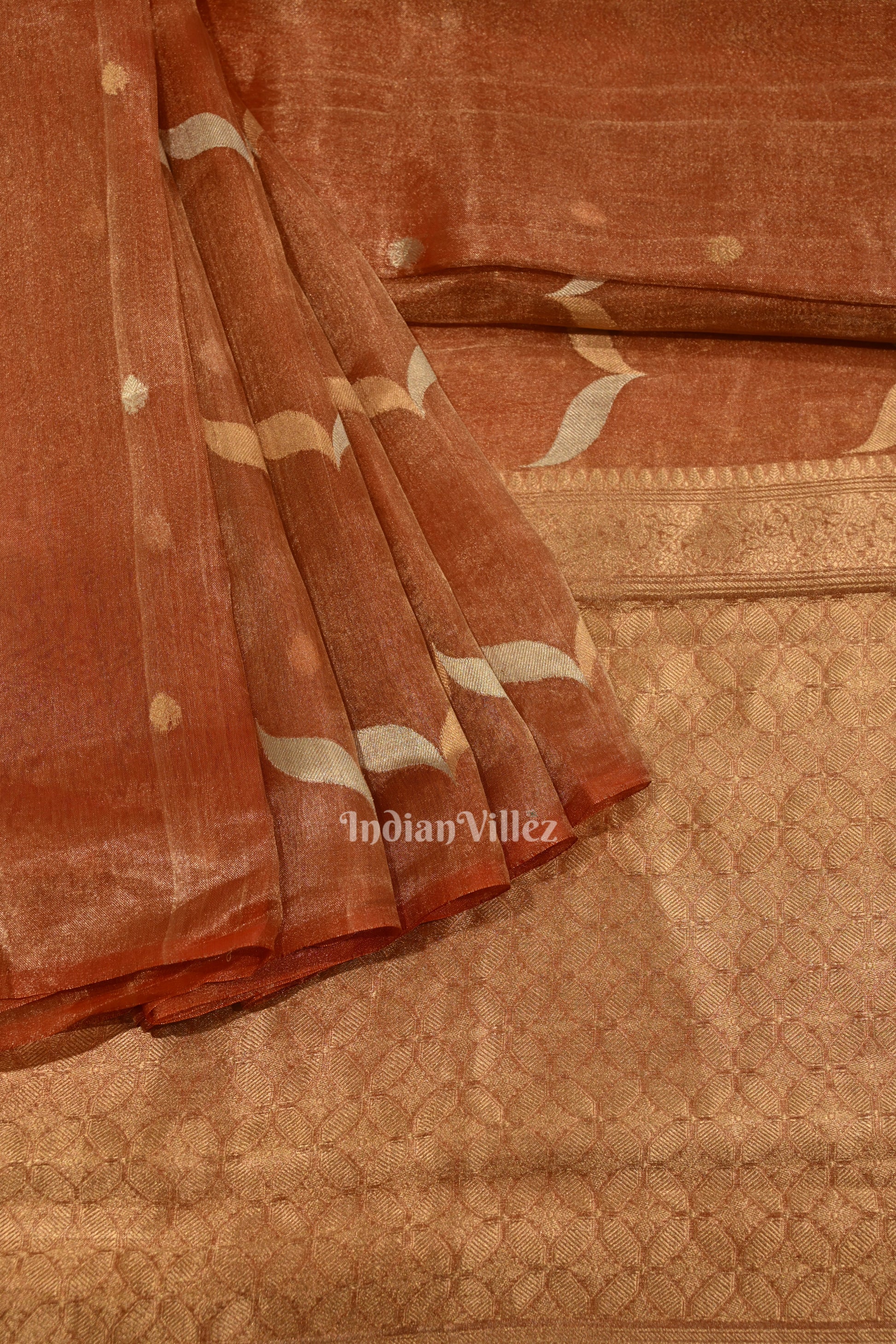 Pure Orange Kora Banarasi Tissue Saree with Suna Rupa Work