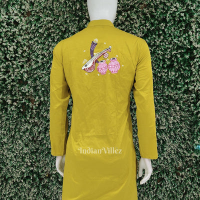 Mehendi Green Radha Krishna Hand-Painted Pattachitra Kurta