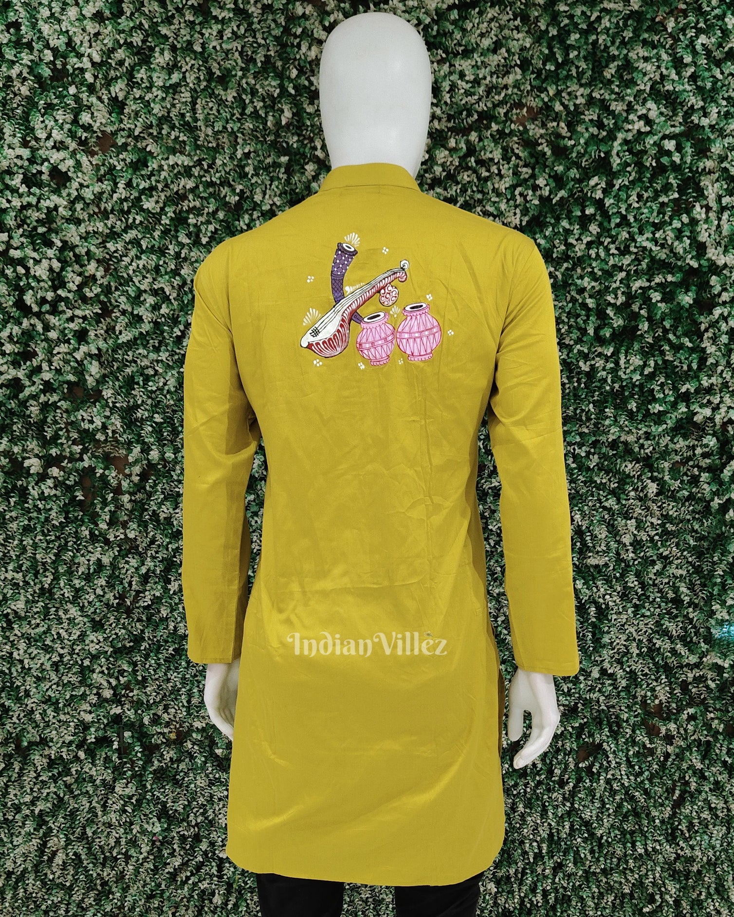 Mehendi Green Radha Krishna Hand-Painted Pattachitra Kurta