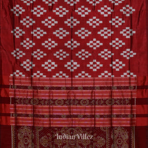 Deep Maroon Grey Pasapali Theme Sambalpuri Silk Saree