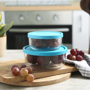 Bormioli Frigoverre 2 Pcs  Round Glass Container.