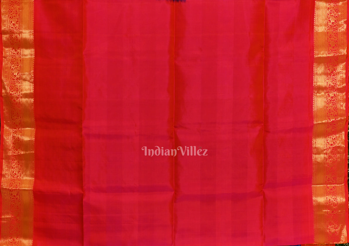 Royal Blue with Rani Pink Border Pochampally Ikat Silk Saree
