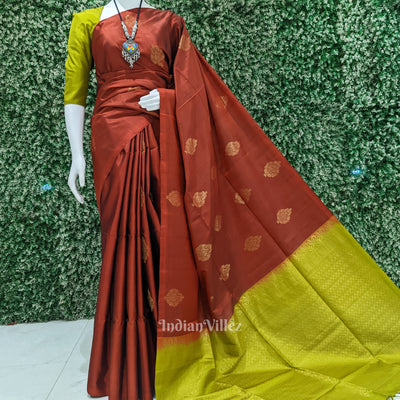 Lemon Yellow With Deep Maroon Pure Kanjivaram Soft Silk Saree