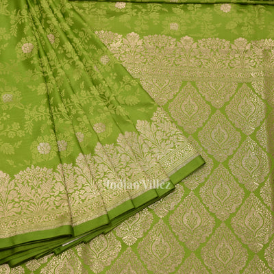 Parrot Green Soft Pure Mashru Satin Silk Banarasi Saree