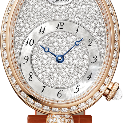 Breguet Reine Pave Dial Brown Strap Gold Touch Watch for Women