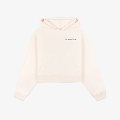 SPORTY & RICH | H&W CLUB CROPPED HOODIE { CREAM/NAVY