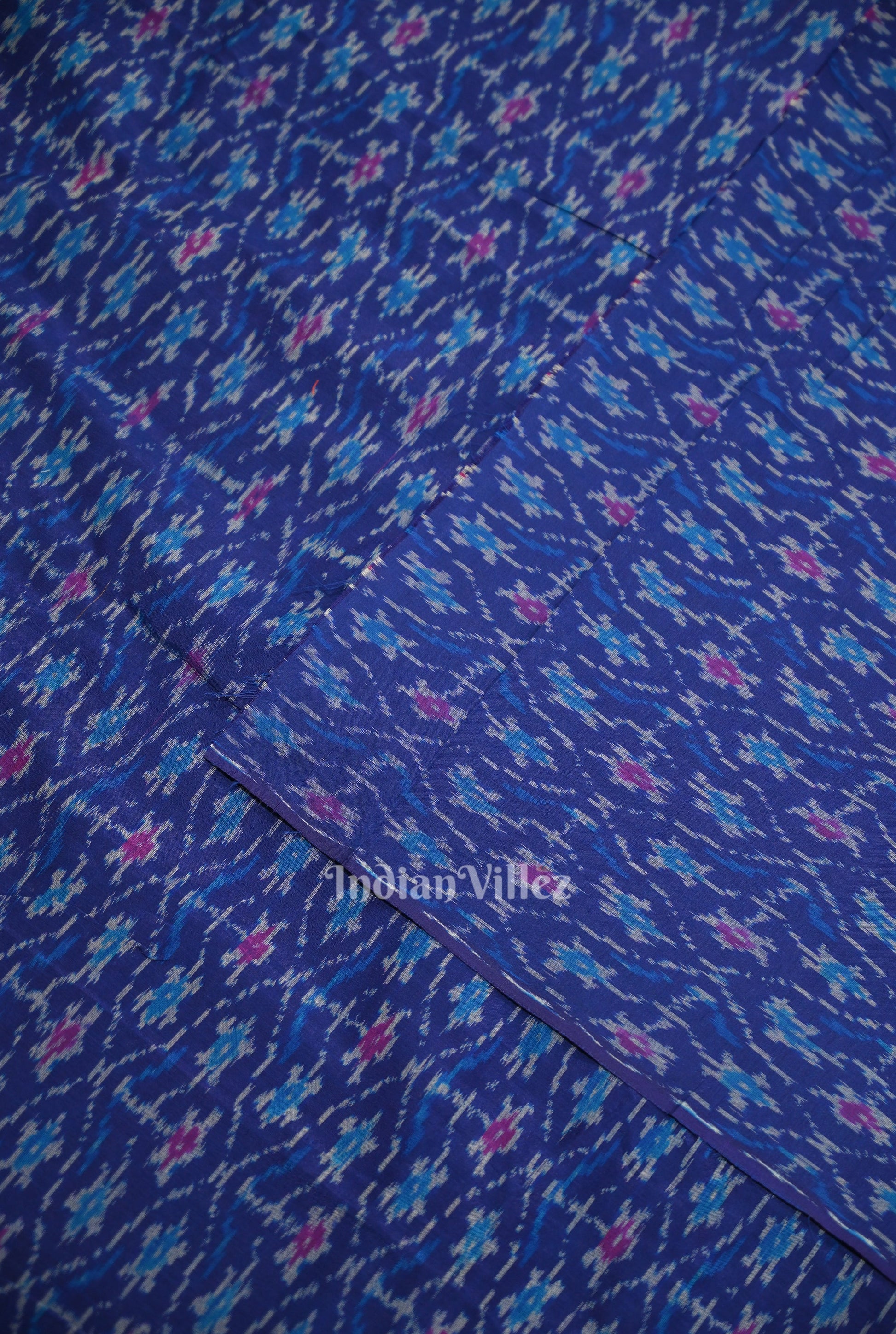 Blue Pochampally Ikat Silk & Cotton (Sico) Fabric