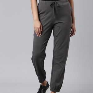 Women Solid Silver Grey Mid Rise Cotton Casual Joggers