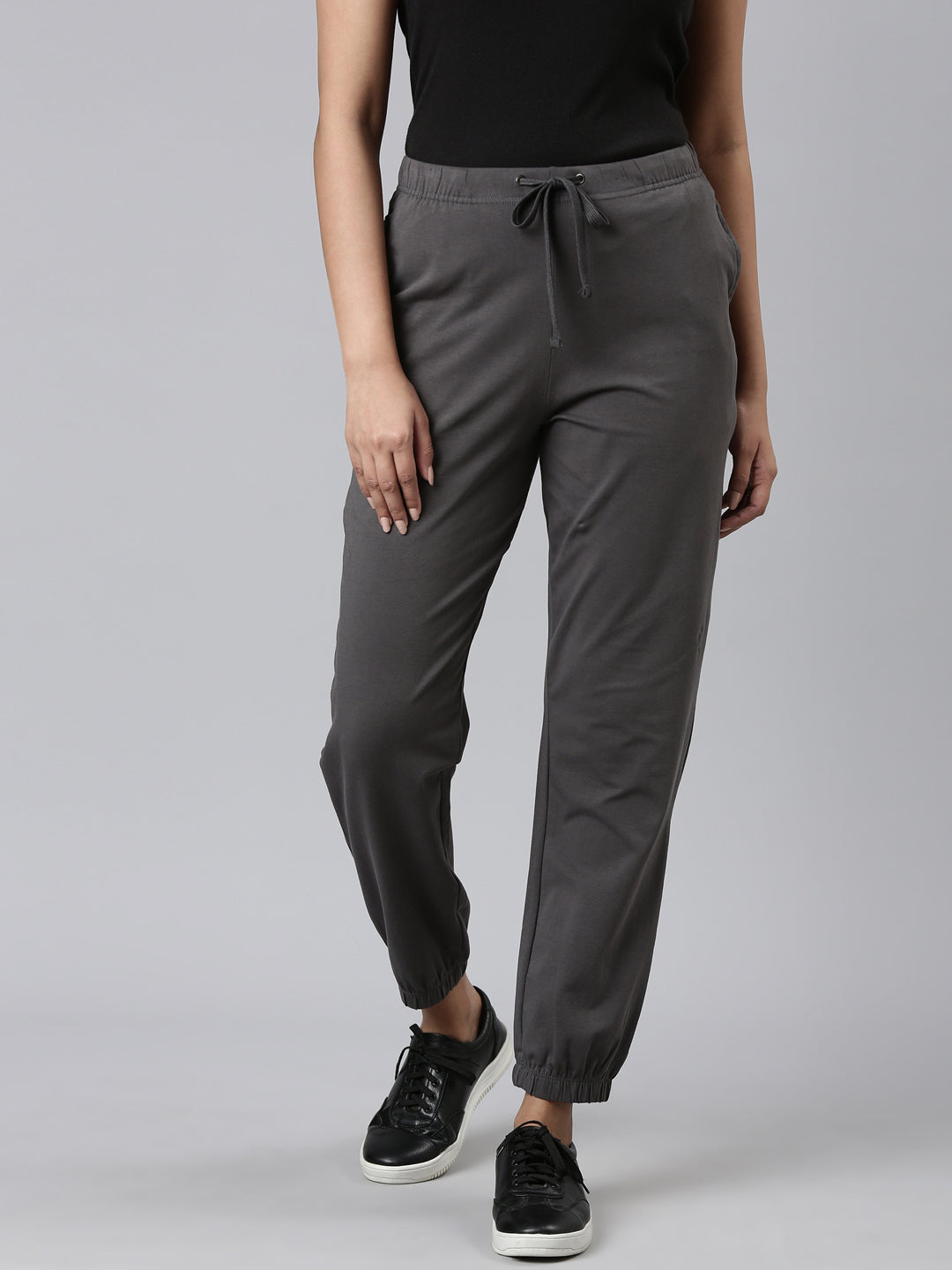 Women Solid Silver Grey Mid Rise Cotton Casual Joggers