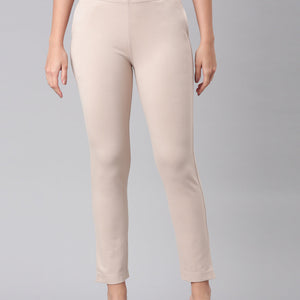 Women Solid Light Beige Mid Rise Smart Fit Kurti Pant