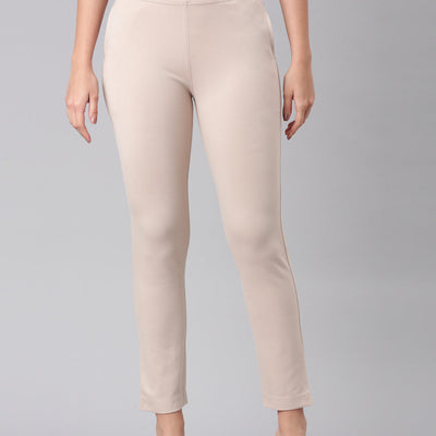 Women Solid Light Beige Mid Rise Smart Fit Kurti Pant