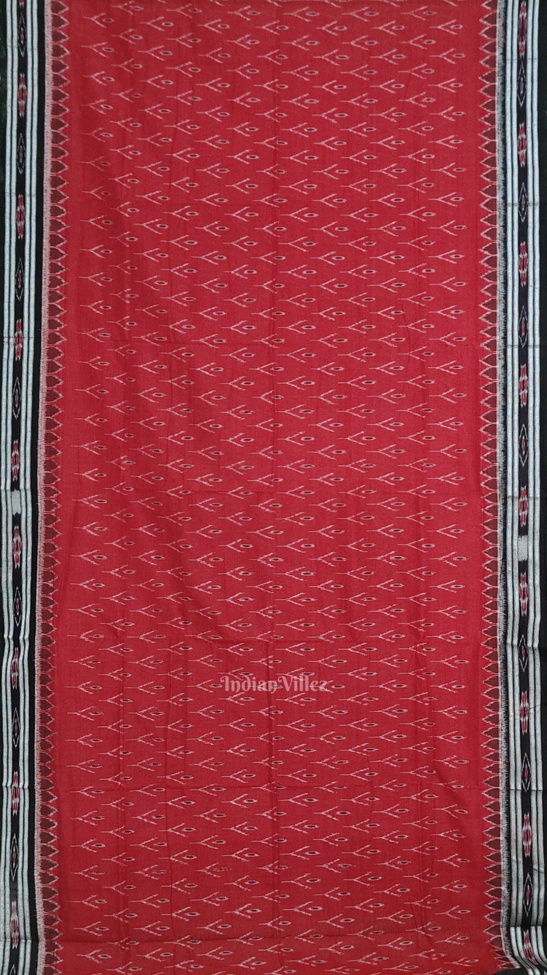 Red Black Mayur Chandrika Maniabandha Cotton Saree
