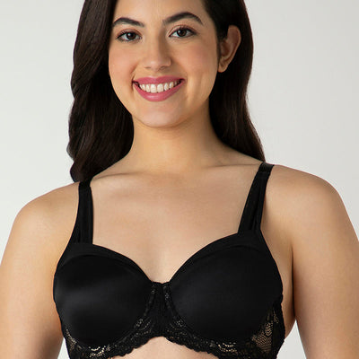 Glam Lace Padded Wired Balconette Bra - Black