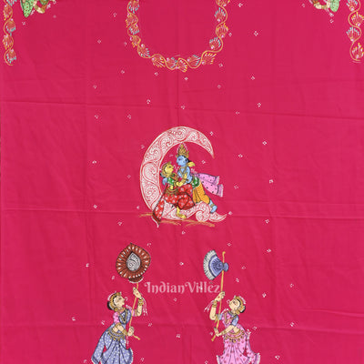 Rani Ardha Chandra Krishna Rasa Leela Theme Pattachitra Kurti Dress Material (Pre Order)