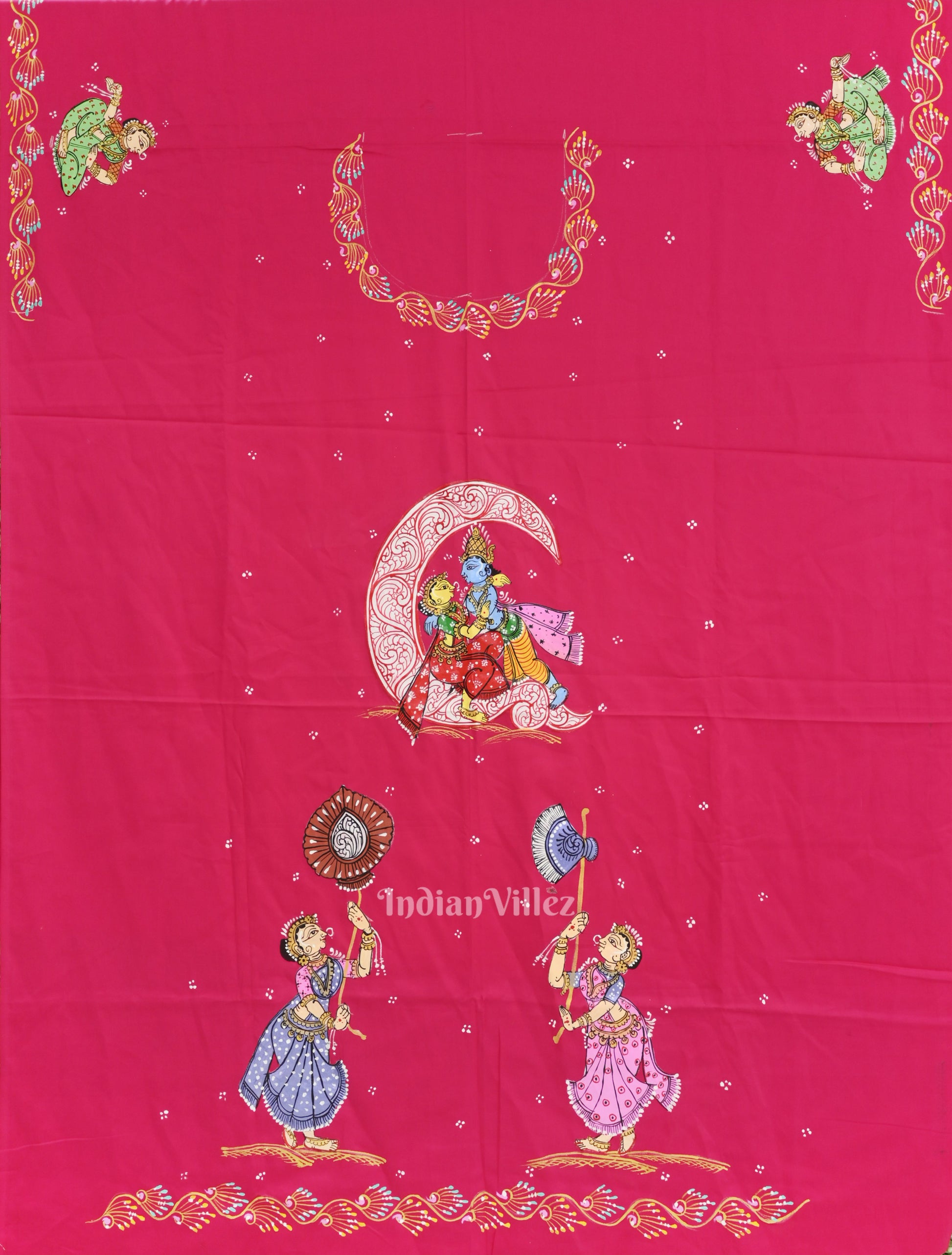 Rani Ardha Chandra Krishna Rasa Leela Theme Pattachitra Kurti Dress Material (Pre Order)
