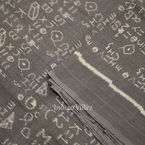 Ash Gray Geometry Theme Odisha Ikat Sambalpuri Cotton Fabric