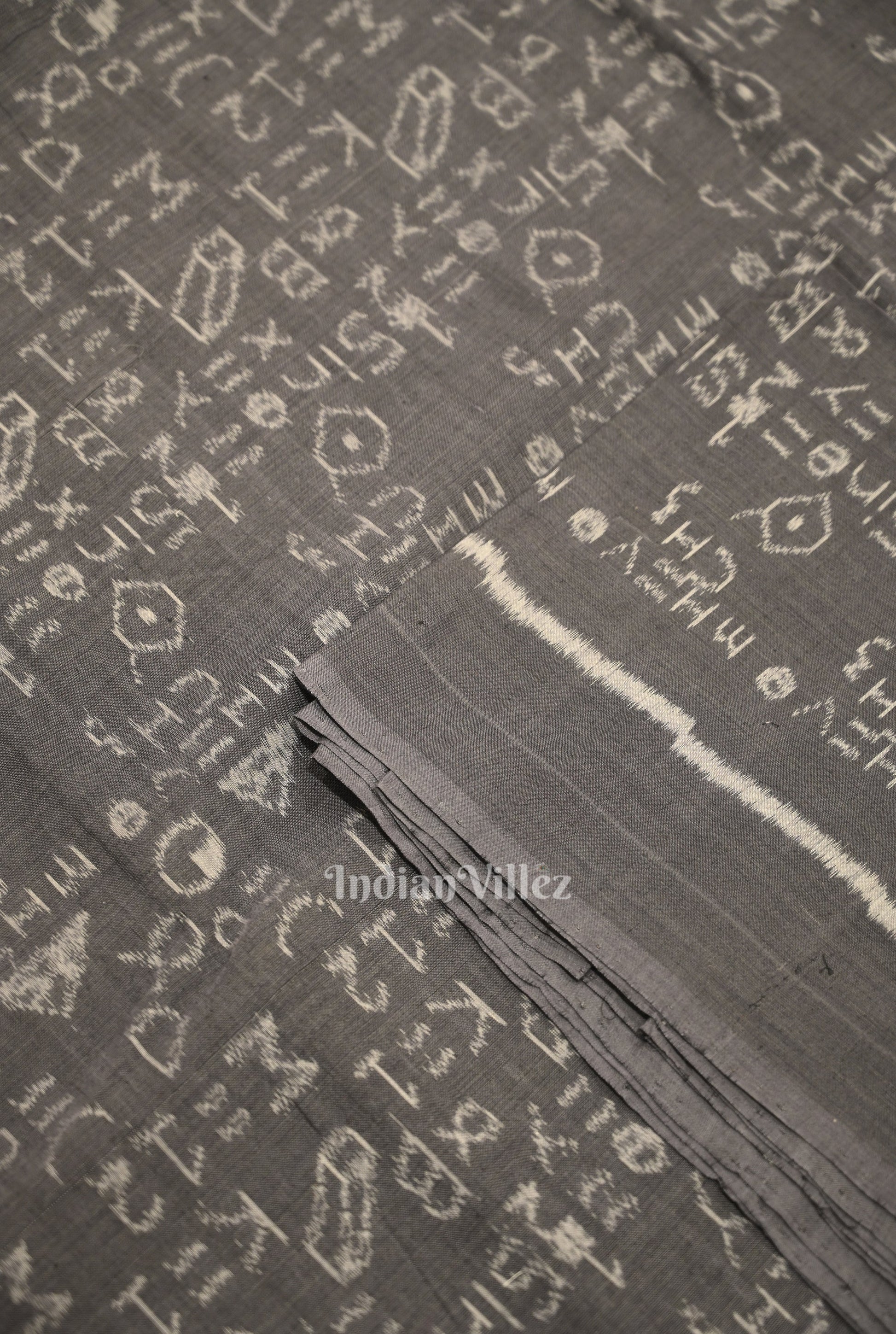 Ash Gray Geometry Theme Odisha Ikat Sambalpuri Cotton Fabric