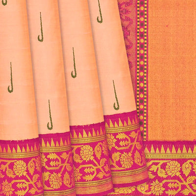 Peach Fuzz Handloom Natural Dyed Silk Saree With Muniya Buttas